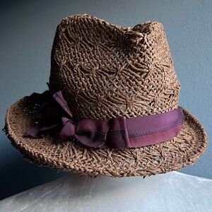 Woven Raffia Straw Fedora Hat from Japan